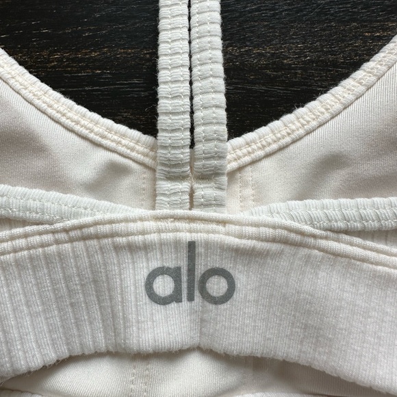 Alo Ribbed Blissful Bra. Color Ivory. Size XS. - Picture 6 of 8